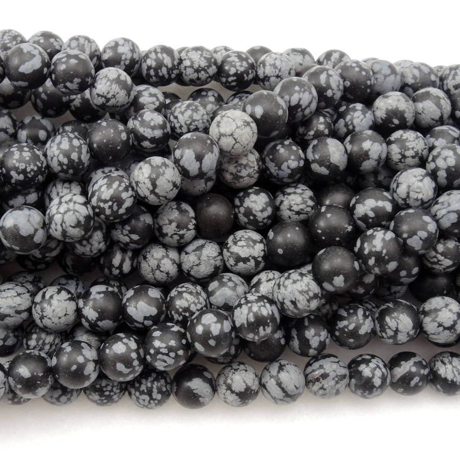 Matte Natural Snowflake Obsidian 6mm Matte Round Beads 8mm MatteRound Beads 10mm Matte Finish Round Beads Black White Snow Flake 16" Strand