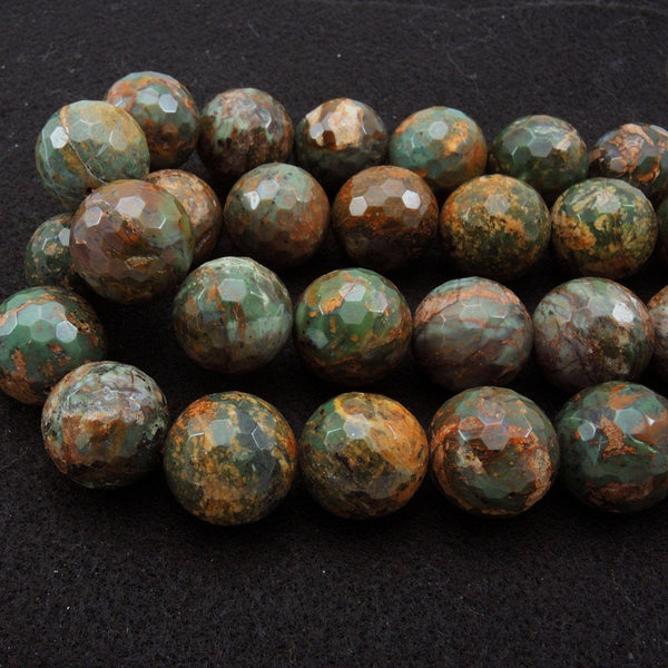 Rare Natural African Green Opal Faceted Round Beads 8mm 12mm 20mm Large Faceted Round Beads 16" Strand