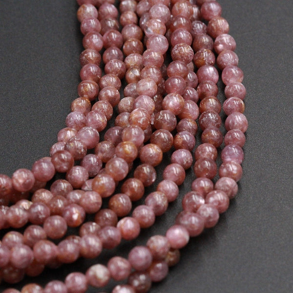 Natural Lepidolite 4mm Round Beads Chatoyant Natural Brown Maroon Purple Gemstone Full 16" Strand