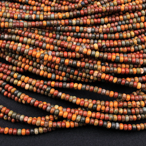 Red Creek Jasper Rondelle Beads 4mm 5mm Red Green Yellow Brown Natural Cherry Creek Multi Color Multicolor Picasso Jasper 16" Strand