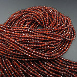 Micro Faceted Tiny Natural Red Orange Hessonite Garnet Round Beads 4mm Faceted Round Beads 16" Strand