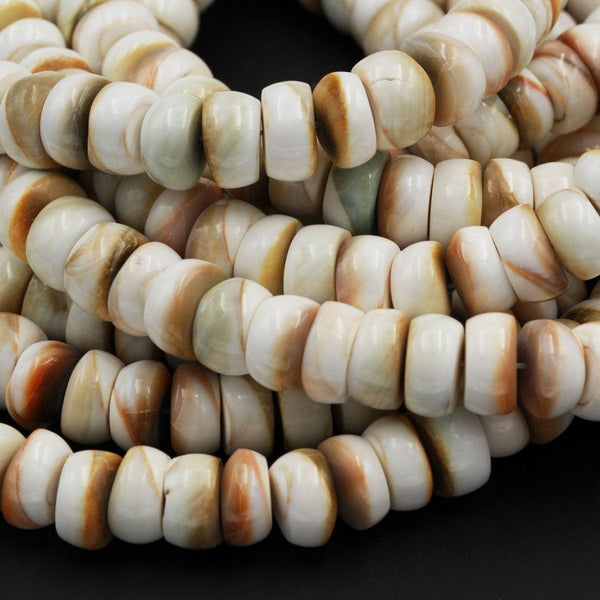 Shiva Eye Shell Beads Large Thick Rondelle Saucer Wheel Organic Natural Shell Nugget White Orange Green Brown Shell Beads 17" Strand