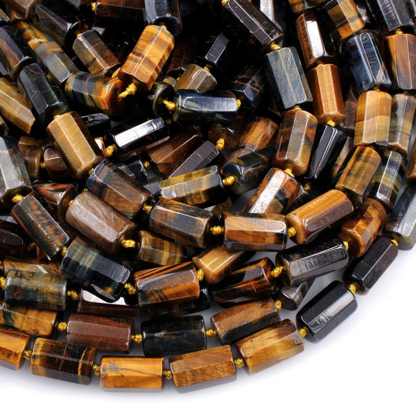 Natural Blue Golden Brown Tiger Eye Tube Cylinder Barrel Beads High Quality Shiny Polish A Grade 16" Strand