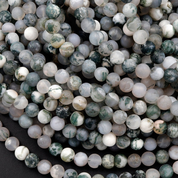 Matte Green Moss Agate 6mm 8mm Round Beads Natural Green White Moss Agate Translucent Gemstone 16" Strand