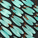 Drilled Natural Amazonite Earring Pair Matched Gemstone Teardrop Stone Bead Pair Stunning Aqua Blue Green Color