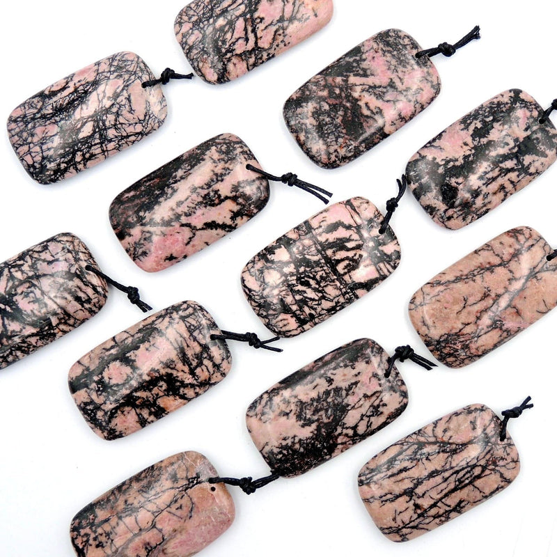 Natural Pink Rhodolite Pendant Rectangle  Shape Pendant Top Drilled Bead Pendant Rectangle Pendant Vibrant Black and Pink