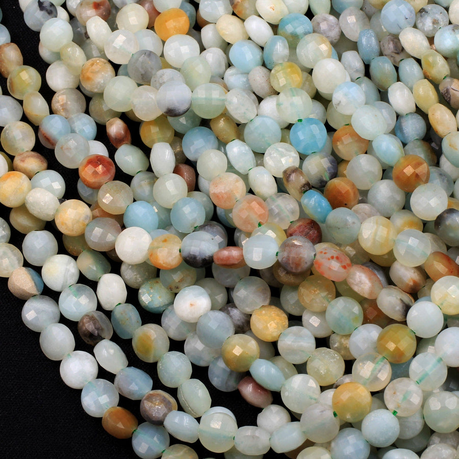 Natural Amazonite Faceted 6mm Coin Beads Dazzling Facets 16" Strand