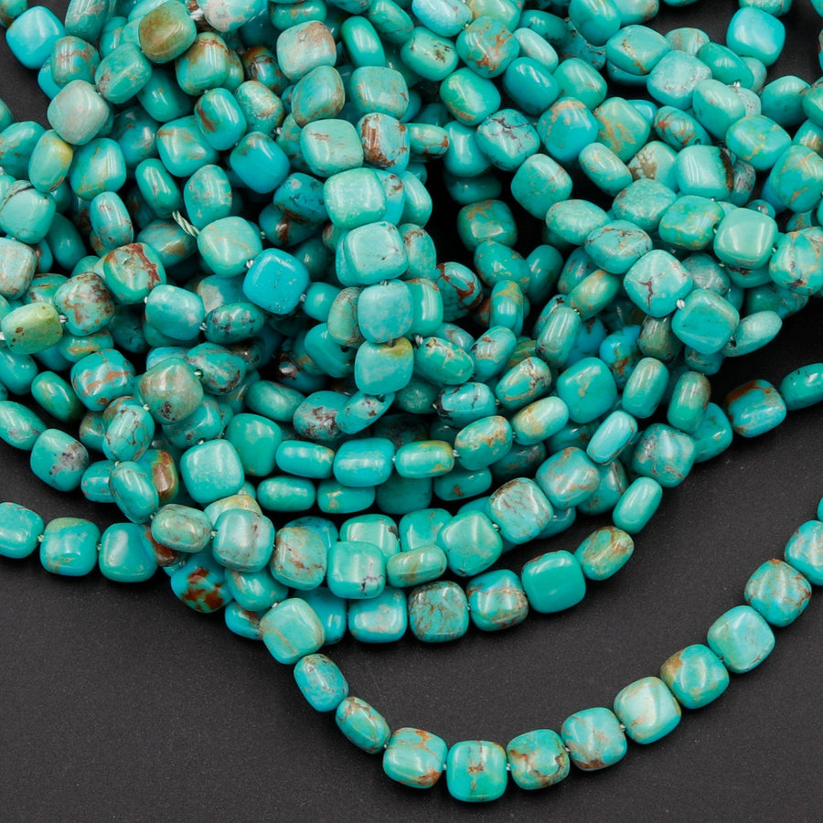 Genuine 100% Natural Turquoise 6mm Square Cushion Beads High Quality Blue Green Gemstone 16" Strand