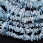 Rough Raw Natural Aquamarine Beads Freeform Nuggets Hand Hammered Chiseled Blue Aquamarine Gemstone Organic Cut Blue Beryl 15.5" Strand