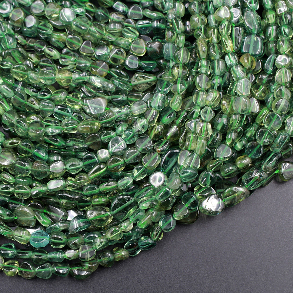 Rare Green Apatite Freeform Nugget Beads Thin Slice Natural Green Gemstone Polished Beads Unusual Green Stone 16" Strand