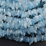 Rough Raw Natural Aquamarine Beads Freeform Center Drilled Chip Nuggets Hand Hammered Chiseled Blue Gemstone Organic Cut 15.5" Strand