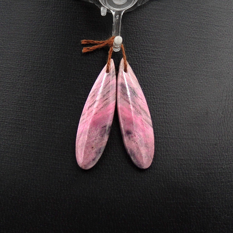 Natural Pink Rhodonite Earring Pair Teardrop Cabochon Cab Pair Drilled Matched Earrings Gemstone Bead Pair