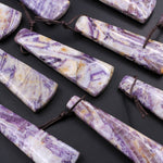 Natural Petrified Purple Fluorite Pendant Top Drilled Modern Long Trapezoid Shape Focal Bead