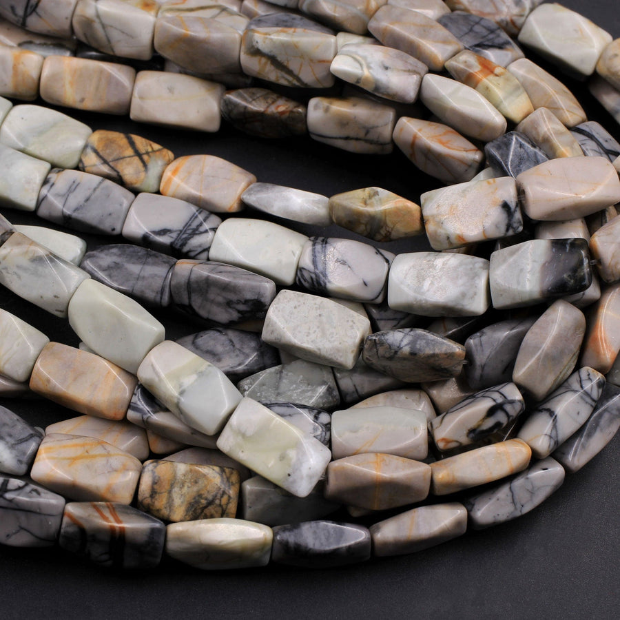 From Utah Natural Picasso Jasper 14x8mm Faceted Rectangle Beads American Jasper Beads 16" Strand