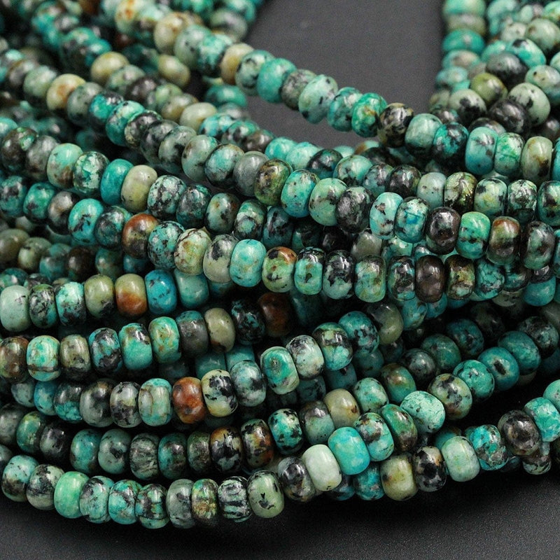 Extra Blue Color Natural African Turquoise 6mm Rondelle 6x4mm Rondelle Beads High QualityBlue Green Brown Gemstone 16" Strand