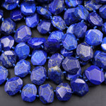 Faceted Natural Blue Lapis Rectangle Octagon Beads With Golden Pyrite Matrix Large Slice Slab Cushion Focal Beads 16" Strand
