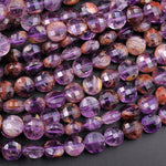 Super 7 Crystal Element Natural Phantom Amethyst Cacoxenite Faceted Coin 6mm 8mm 10mm Micro Cut Geometric Powerful Healing Stone 15.5" Strand