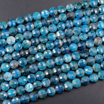 Natural Blue Apatite Faceted Coin 6mm 8mm 10mm Beads 15.5" Strand