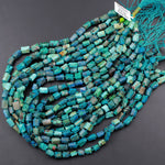 Organic Cut Rough Raw Natural Chrysocolla Rectangle Nugget Hand Cut Matte Faceted Tube Blue Green Gemstone Nugget Freeform Beads 16" Strand
