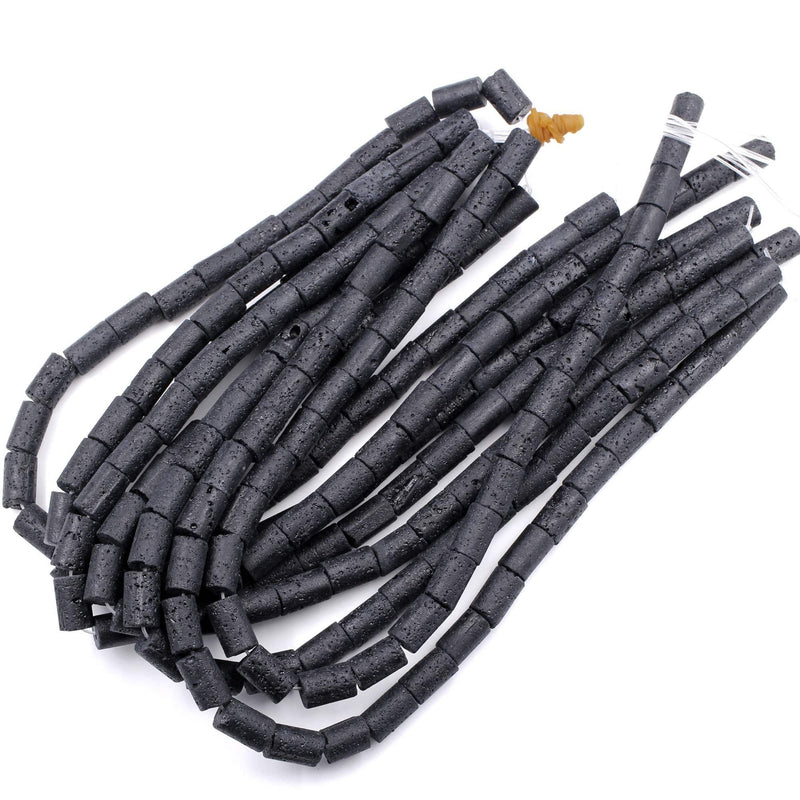Large Lava Tube Cylinder Beads Raw Rough Porous Natural Black Lava Stone Organic Earthy Stone 16" Strand