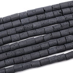 Large Lava Tube Cylinder Beads Raw Rough Porous Natural Black Lava Stone Organic Earthy Stone 16" Strand
