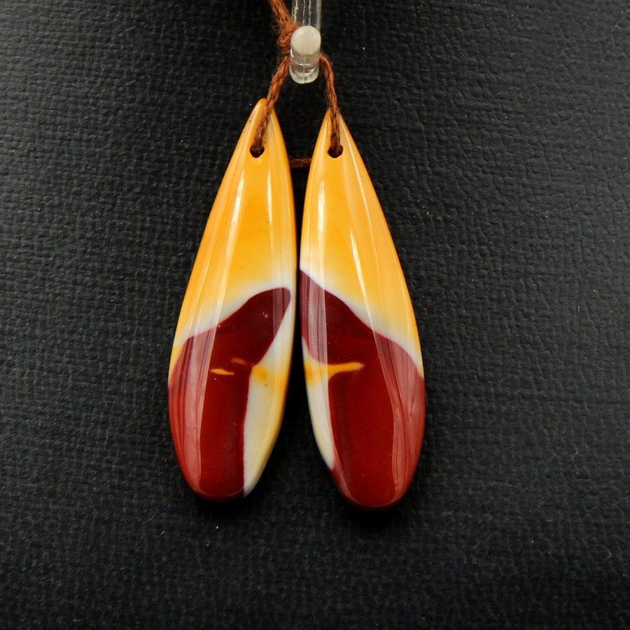 Drilled Australian Mookaite Jasper Earring Pair Matched Teardrop Gemstone Earrings Bead Pair Burgundy Maroon Red Yellow Sunset Colors