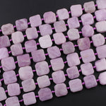 Natural Violet Purple Pink Kunzite  Square Cushion Beads Octagon Hand Cut Slice Gemstone 16" Strand