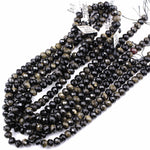 Natural Golden Black Obsidian Faceted Rondelle Beads 10mm AAA High Quality 16" Strand