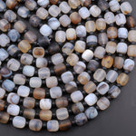 Matte Finish Natural Montana Agate Rounded Cylinder Barrel Drum Beads Amazing Scenic Pattern High Quality Black White Beads 16" Strand
