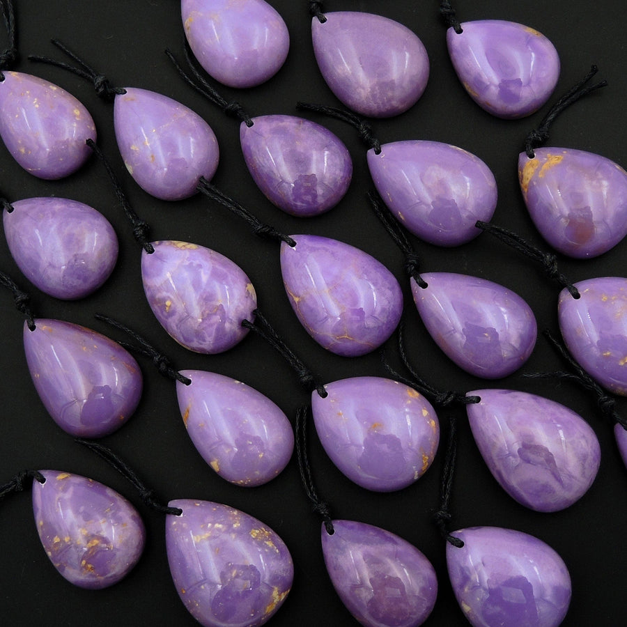 Natural Phosphosiderite Teardrop Pendant Drilled Lilac Purple Gemstone Focal Bead Hand Cut Cabochon Cab