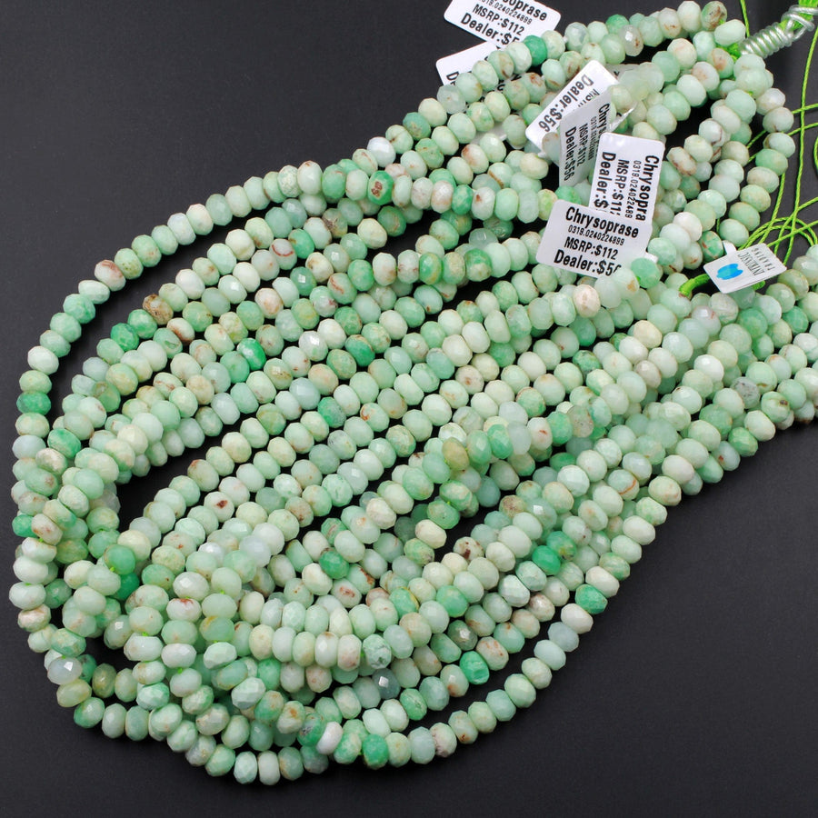 Genuine Natural Australian Green Chrysoprase Faceted Rondelle Beads 6mm 8mm 15.5" Strand