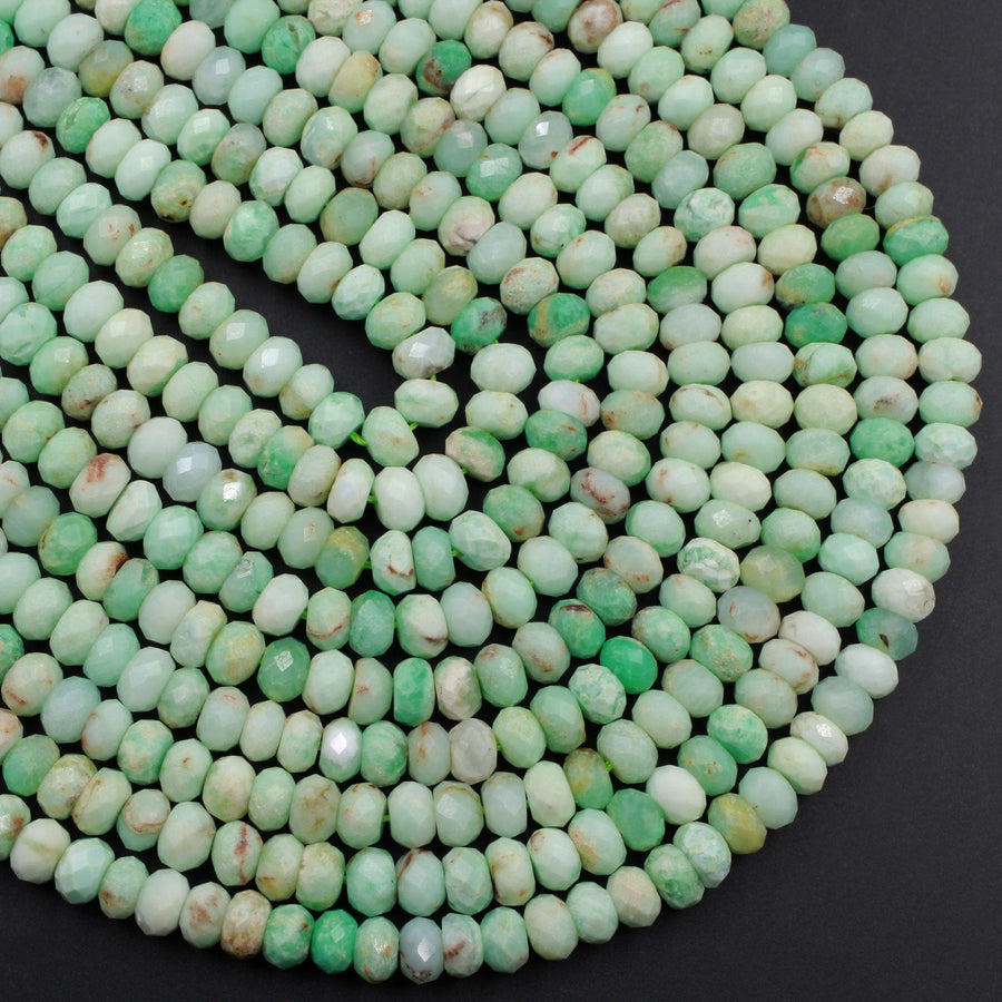 Genuine Natural Australian Green Chrysoprase Faceted Rondelle Beads 6mm 8mm 15.5" Strand