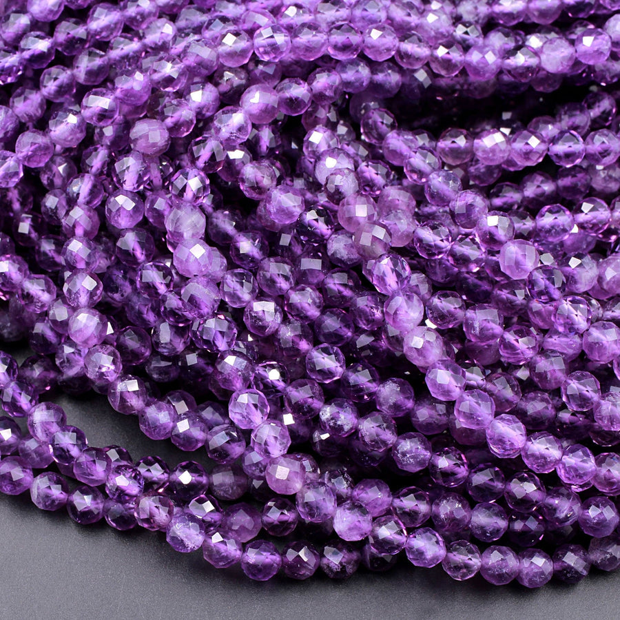 AAA Gorgeous Faceted Natural Amethyst Round Beads 2mm 3mm 4mm 5mm 6mm Micro Faceted Genuine Natural Purple Gemstone Beads 15.5" Strand