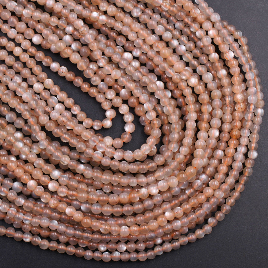 Shimmering Natural Silvery Peach Moonstone 4mm 5mm 6mm 7mm 8mm Round Beads16" Strand