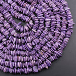 Natural Russian Purple Charoite Rounded Disc Beads FreeForm Center Drilled Thin Rondelle Beads 16" Strand