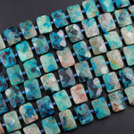 Faceted Natural Chrysocolla Rectangle Beads Cushion Slab Nugget From Arizona Copper Mine Vibrant Blue Green Gemstone 16" Strand