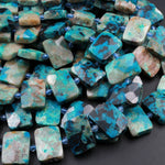 Faceted Natural Chrysocolla Rectangle Beads Cushion Slab Nugget From Arizona Copper Mine Vibrant Blue Green Gemstone 16" Strand