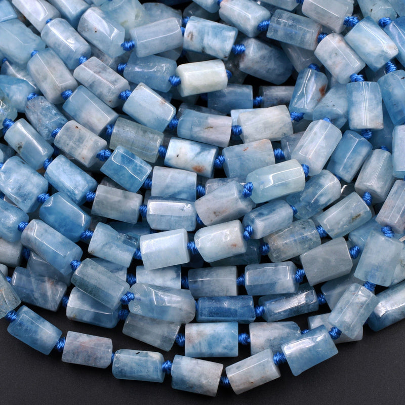 Natural Blue Aquamarine Tube Beads Beryl Cylinder Barrel Rectangle Stunning Real Genuine Blue Birthstone Gemtone 16" Strand