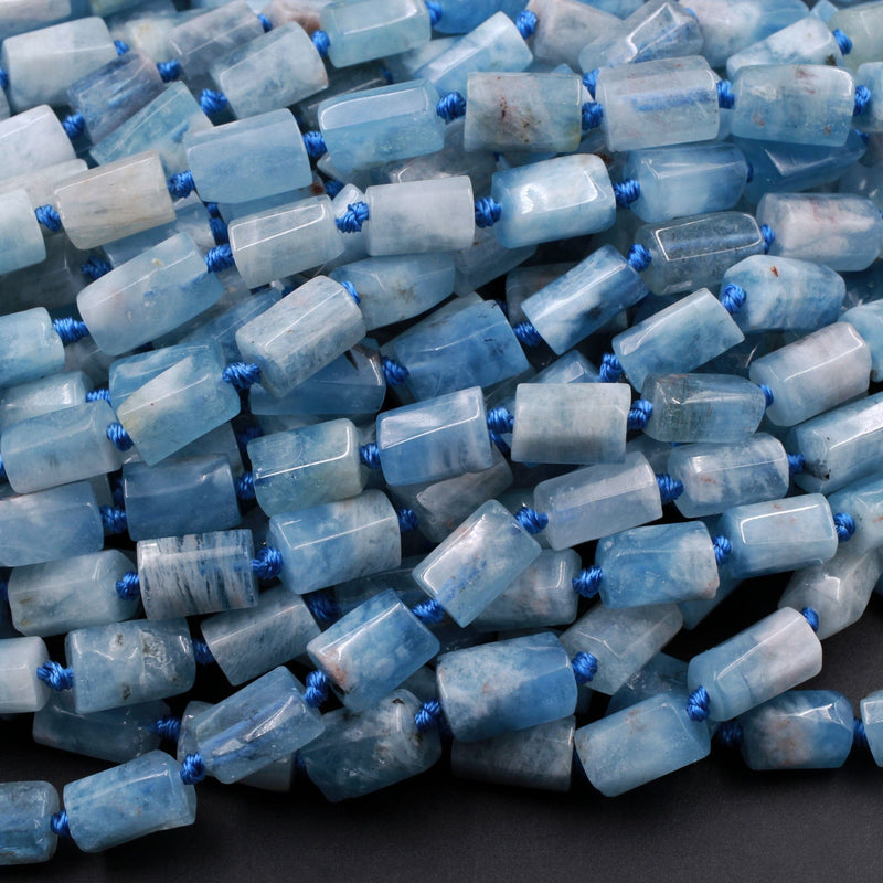 Natural Blue Aquamarine Tube Beads Beryl Cylinder Barrel Rectangle Stunning Real Genuine Blue Birthstone Gemtone 16" Strand