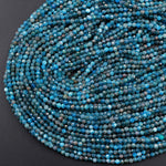 Micro Faceted Tiny Small Natural Blue Apatite 3mm Faceted Round Beads Laser Diamond Cut Gemstone 16" Strand