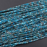 Micro Faceted Tiny Small Natural Blue Apatite 3mm Faceted Round Beads Laser Diamond Cut Gemstone 16" Strand