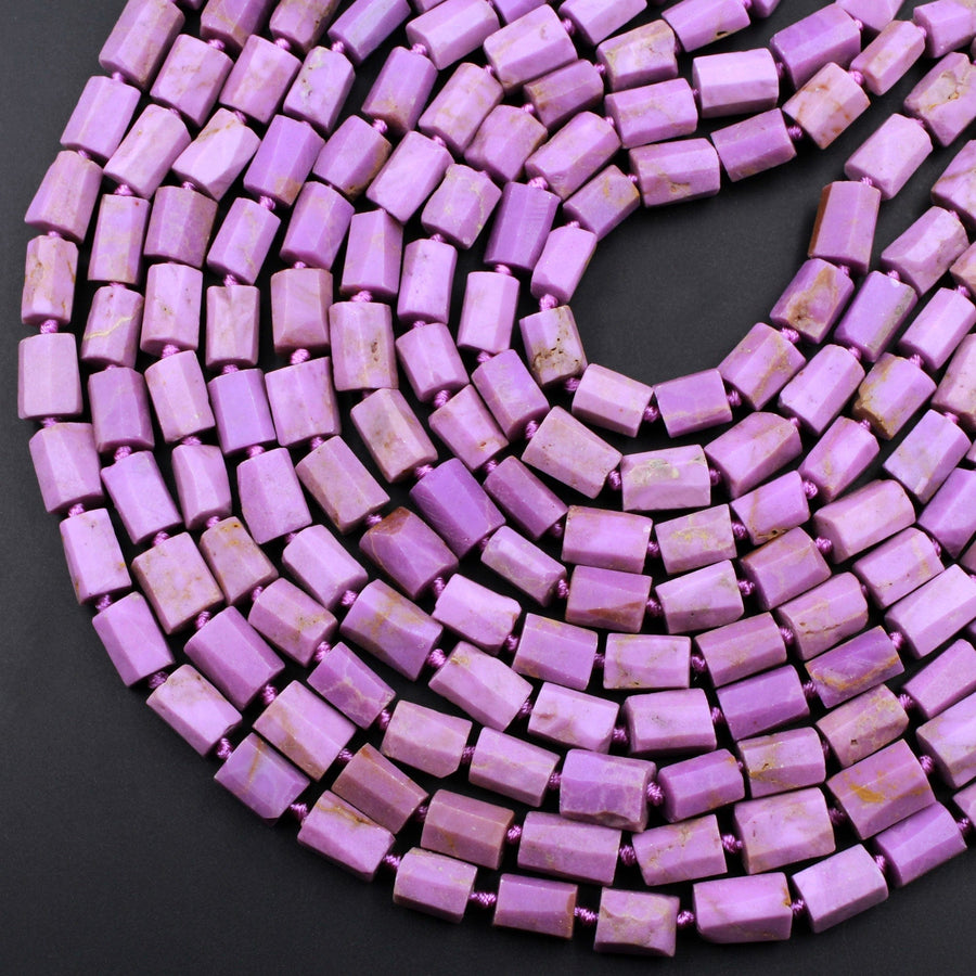 Matte Faceted Phosphosiderite Tube Beads Natural Rich Lavender Purple Phosphosiderite Gemstone Beads 16" Strand