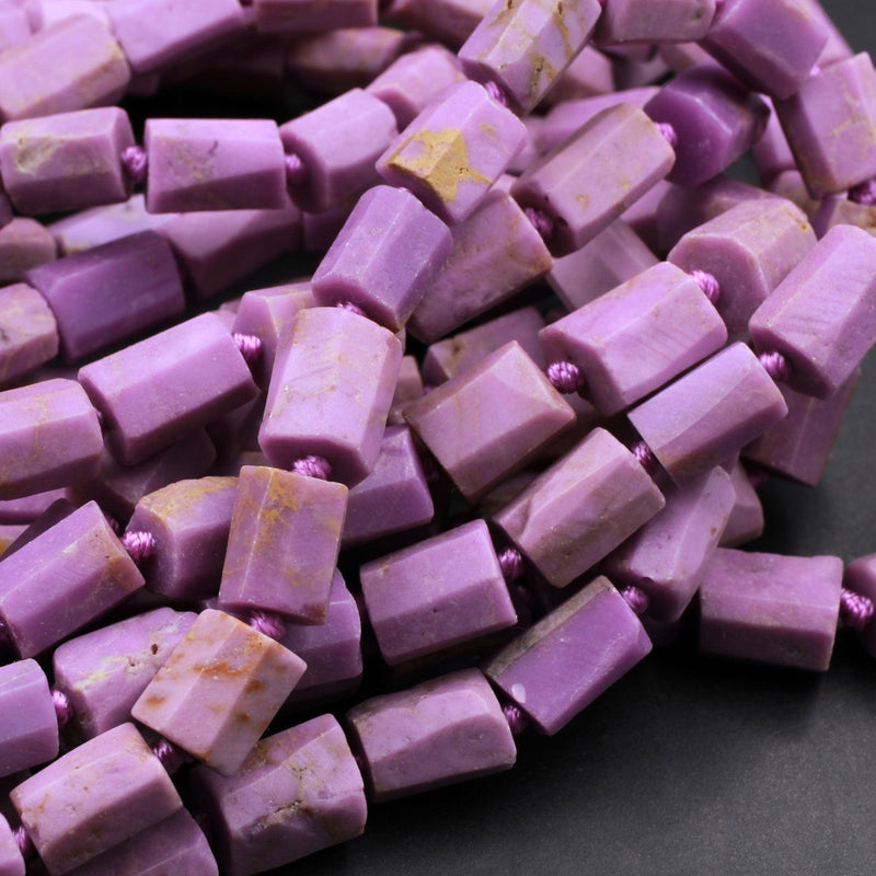 Matte Faceted Phosphosiderite Tube Beads Natural Rich Lavender Purple Phosphosiderite Gemstone Beads 16" Strand