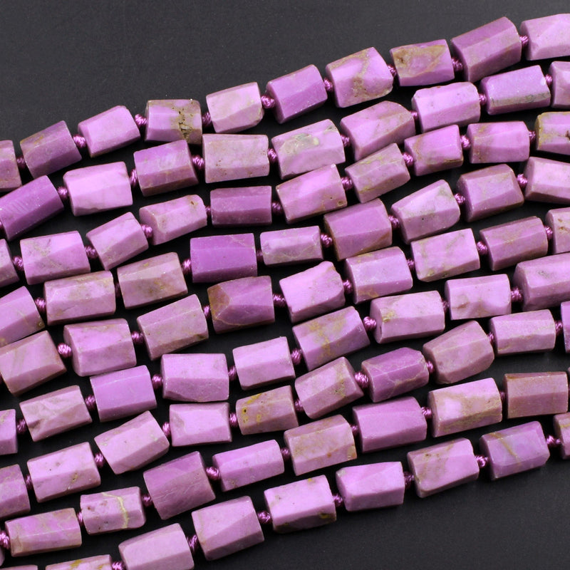 Matte Faceted Phosphosiderite Tube Beads Natural Rich Lavender Purple Phosphosiderite Gemstone Beads 16" Strand