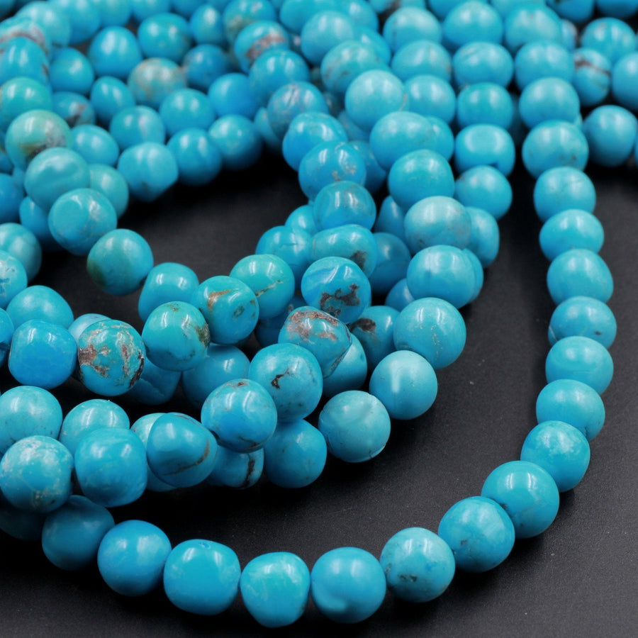 Genuine Natural Turquoise 7mm 8mm Round Beads Stunning Blue Turquoise Gemstone Beads From Arizona 16" Strand