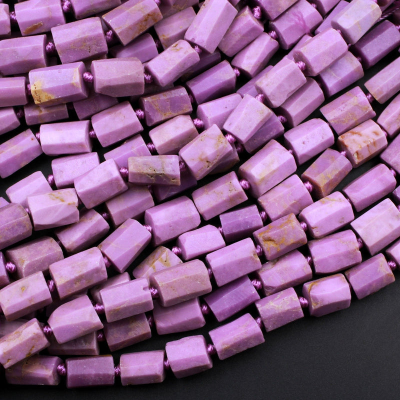 Matte Faceted Phosphosiderite Tube Beads Natural Rich Lavender Purple Phosphosiderite Gemstone Beads 16" Strand