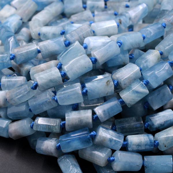 Natural Blue Aquamarine Tube Beads Beryl Cylinder Barrel Rectangle Stunning Real Genuine Blue Birthstone Gemtone 15.5" Strand