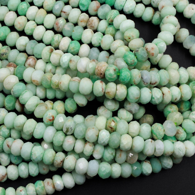Genuine Natural Australian Green Chrysoprase Faceted Rondelle Beads 6mm 7mm 8mm 9mm 16" Strand