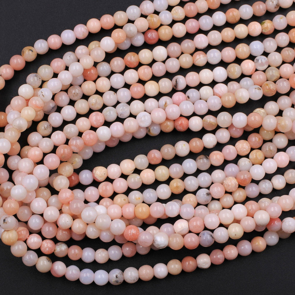 AAA Quality Natural Peruvian Pink Opal 4mm Round Beads Smooth Plain Round Beads Pink Gemstone 16" Strand