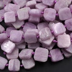 Natural Violet Purple Pink Kunzite  Square Cushion Beads Octagon Hand Cut Slice Gemstone 16" Strand